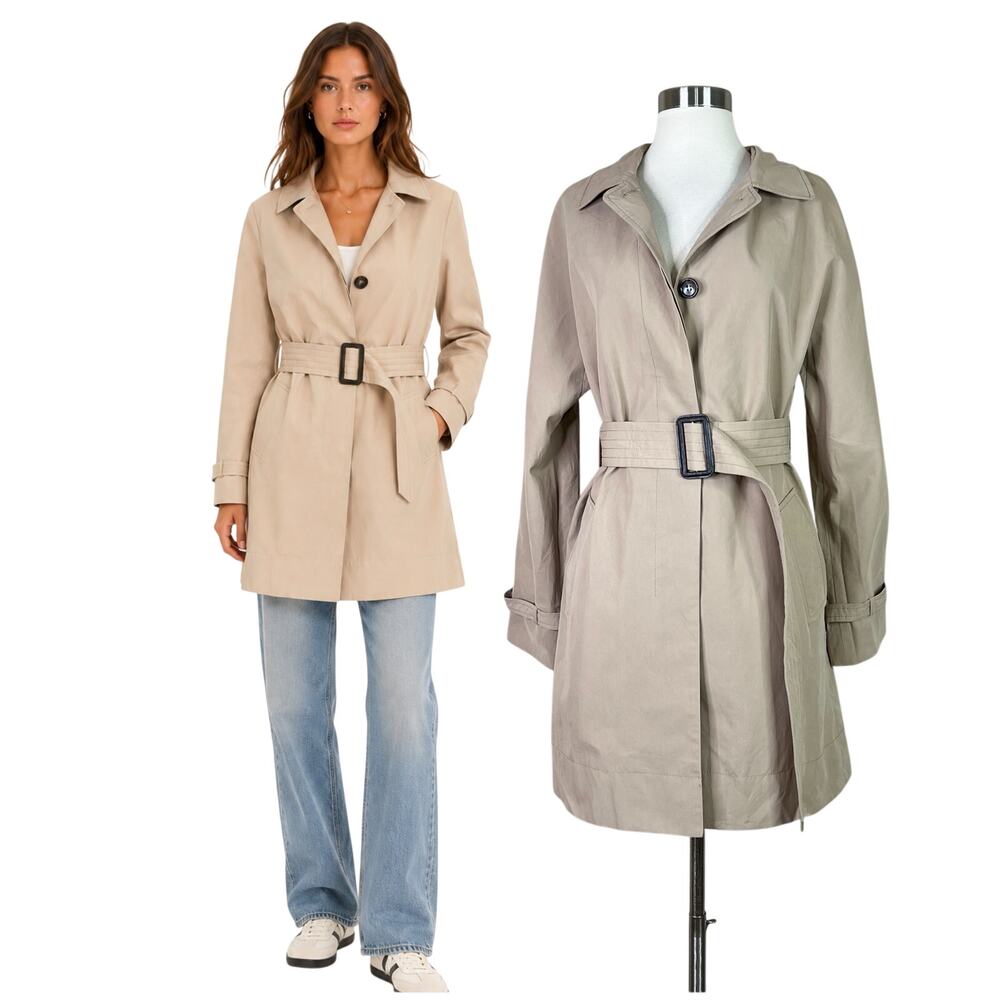 Talbots | Trench Coat Lightweight Cotton Blend Tan Beige Belted Jacket Size 10